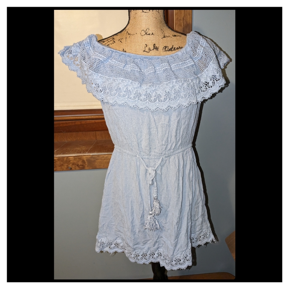 Indulge Blue large off the shoulder dress
